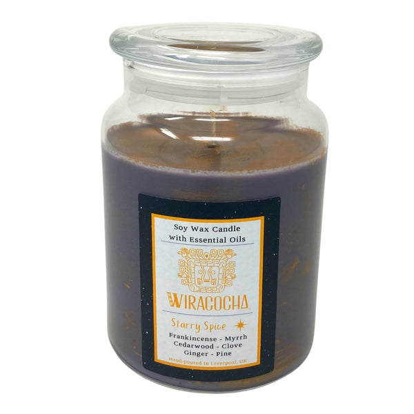 Get in the festive spirit with Starry Spice. Exotic Frankincense and mystic Myrrh combine with mellow Cedarwood, Fresh Clove Bud, Spicy Ginger and Pine to provide a deep, earthy, relaxing aroma to help bring a snug warmth into your home.    Hand poured soy wax candle with added essential oils will fill your room for hours with a natural fresh fragrance.  The Perfect Christmas Gift.